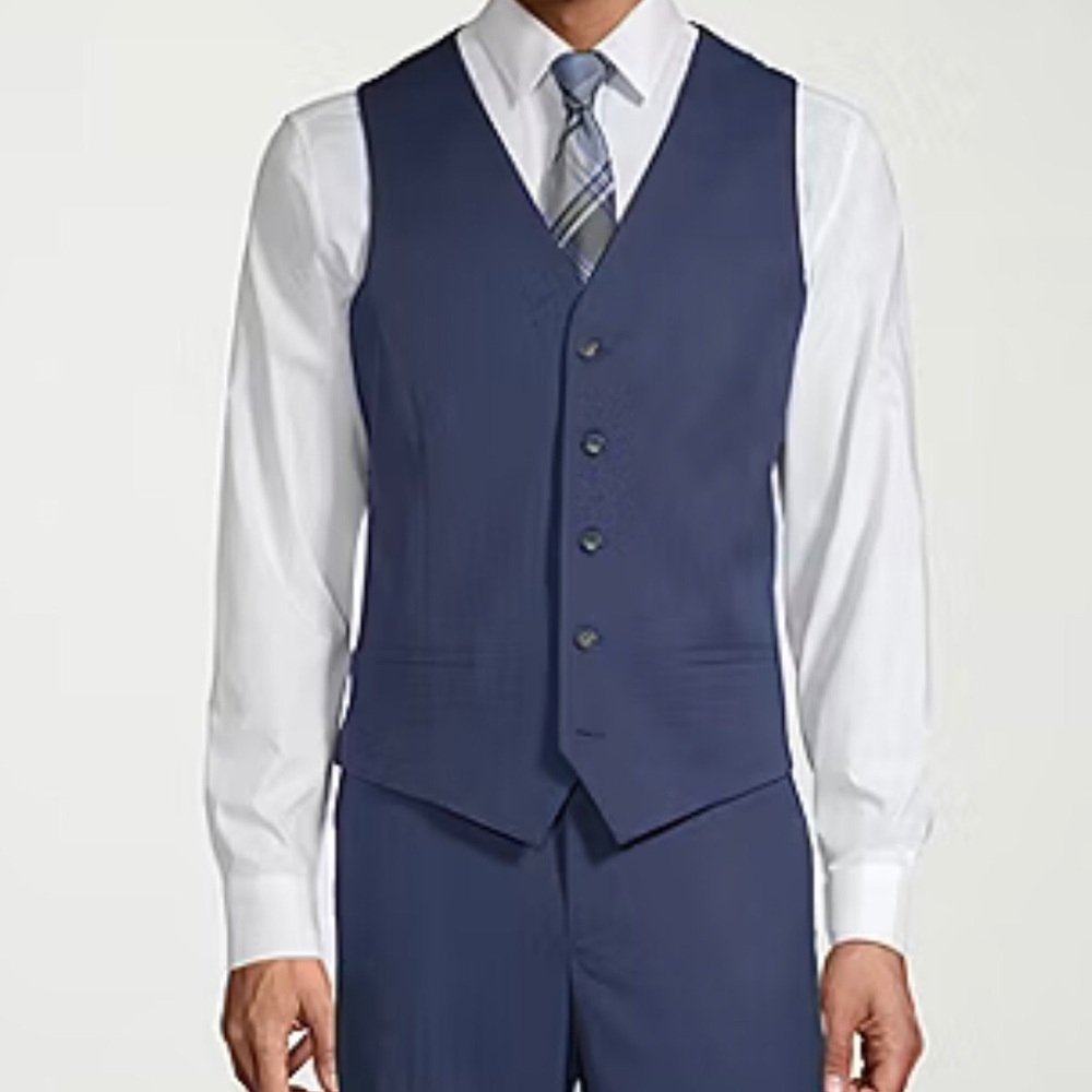 jf j.ferrar Blue Vest Classic V-neck Fitted Silhouette